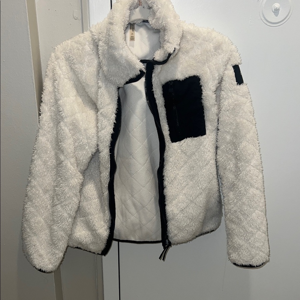 Calvin Klein White Sherpa Jacket with Black Accents